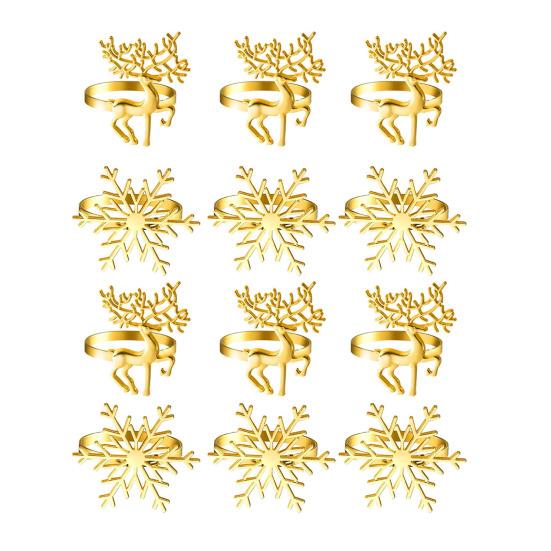 12Pcs/Set Napkin Ring Reindeer Snowflake Shape Metal Festive Napkin Holders Tableware Christmas Table Decoration