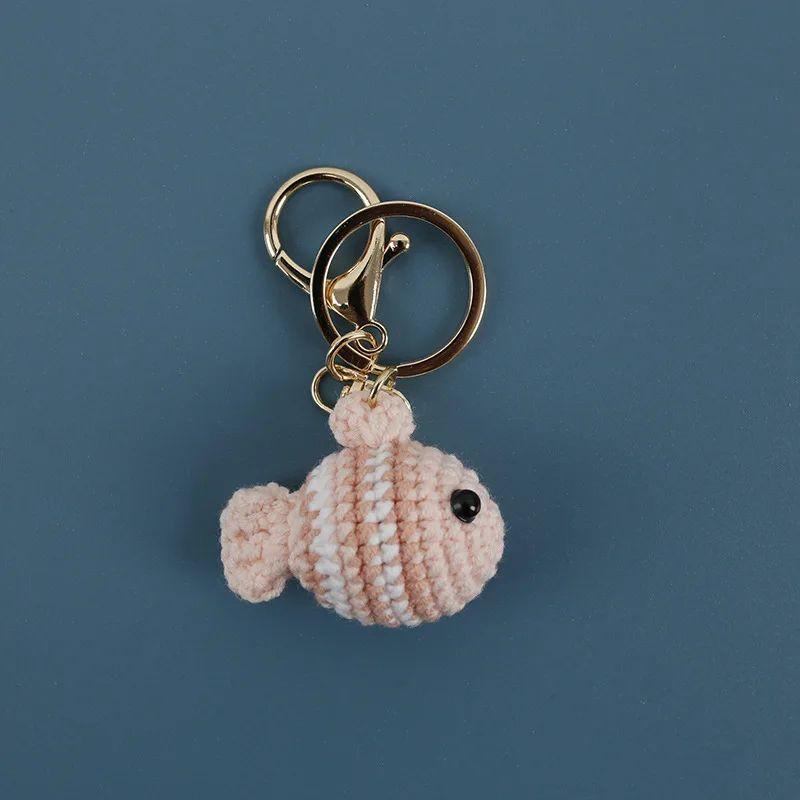 Funny Clown Fish Doll Crochet Keychains For Bag Pendant Handmaking Knitted Goldfish Keyrings Crochet Small Fish Charm Keyrings