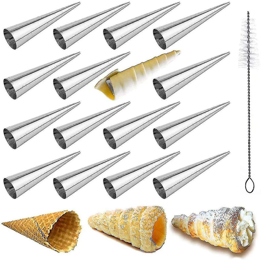 16 Pcs Cream Roll Moulds Stainless Steel, Cream Horn Cones Croissant Mould For Cannoli Tubes Ice Cream Lady