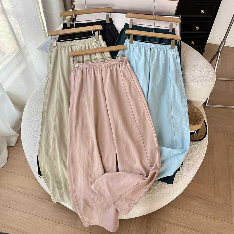 Japanese Style Women's Spring Casual Elastic Waist Cuffed Straight-Leg Pants