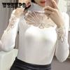 Pofulove Hollow Sweater Women's Pullover Sweater Stretch Net Yarn Embroidered Lace Bottoming Shirt