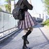 Юбка Yan Muxi Hanahaki Knot Original JK Purple Plaid: Милый и крутой стиль мотоцикла
