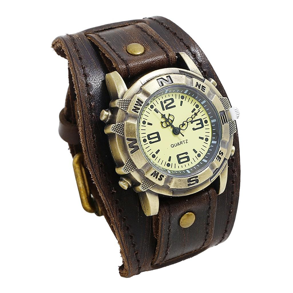 Мужские кожаные часы в стиле панк-ретро с пряжкой и ремешком
