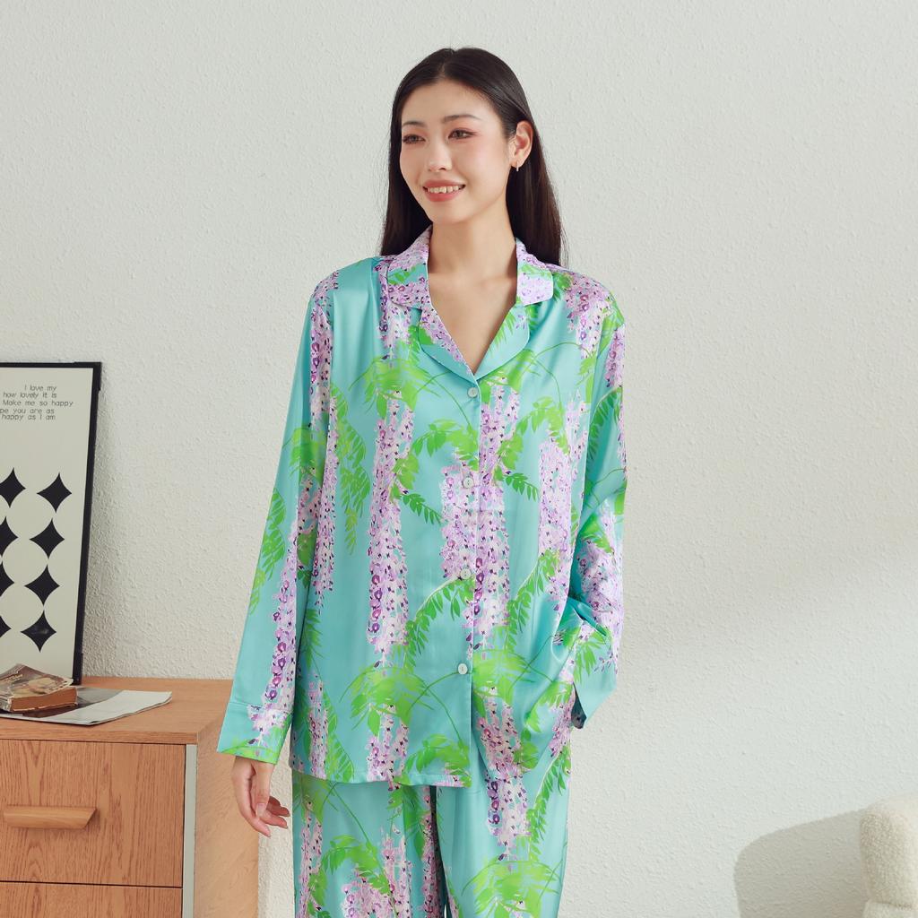 Женский пижамный комплект с зеленым принтом, брюки с длинными рукавами, одежда для дома и отдыха на открытом воздухе, пижамы