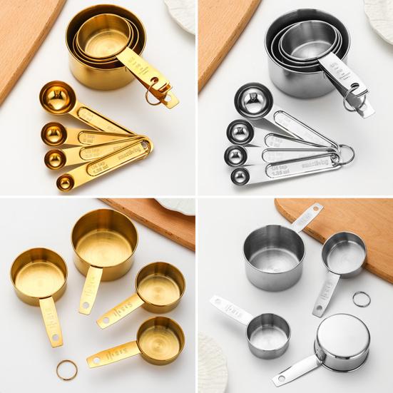 Набор мерных ложек из нержавеющей стали, двухсекционные весы, эргономичная ручка, мерный стакан