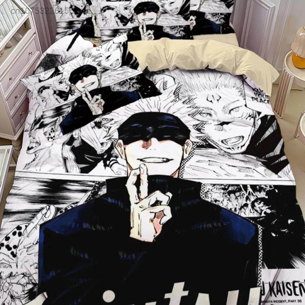 Японский Аниме Jujutsu Kaisen Комплект Постельного Белья, Известные Японские Аниме Комплекты Пододеяльников, Декор Спальни для Подростков и Детей, Праздничный Подарок