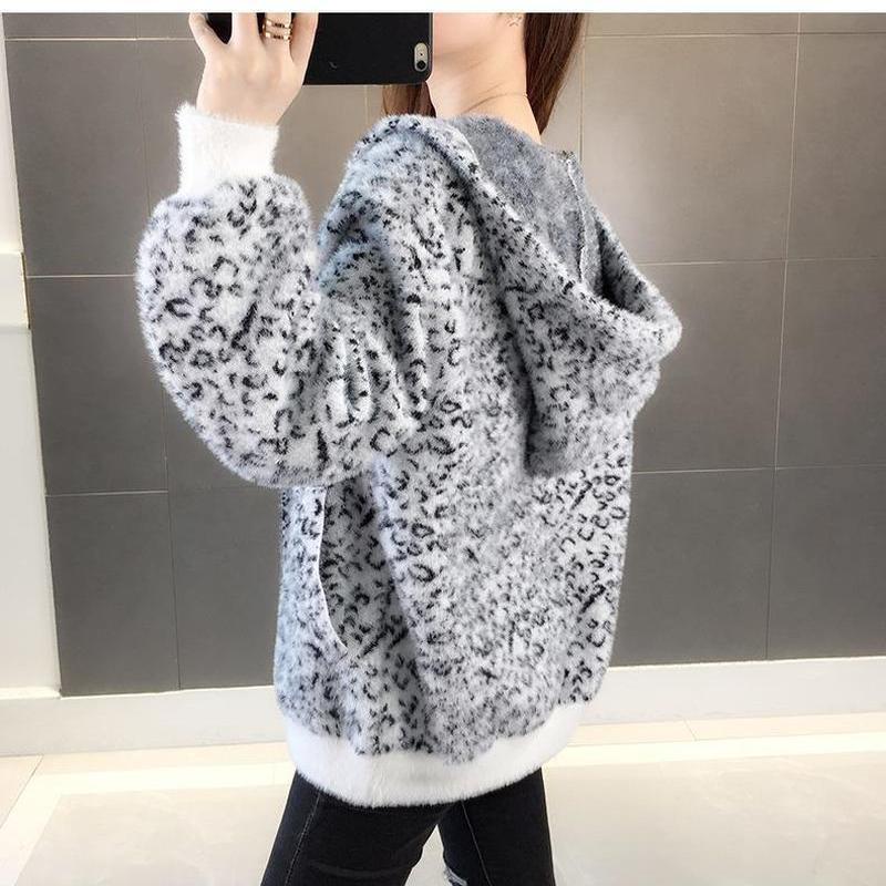 Женский новый осенне-зимний женский корейский свитер с леопардовым принтом, женский норковый бархатный жакет, вязаный кардиган, модный женский