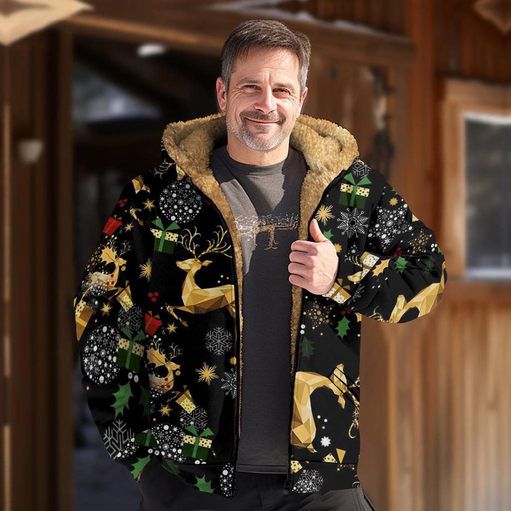 Мужская куртка с рождественским принтом, мужская весенняя повседневная куртка с капюшоном на молнии