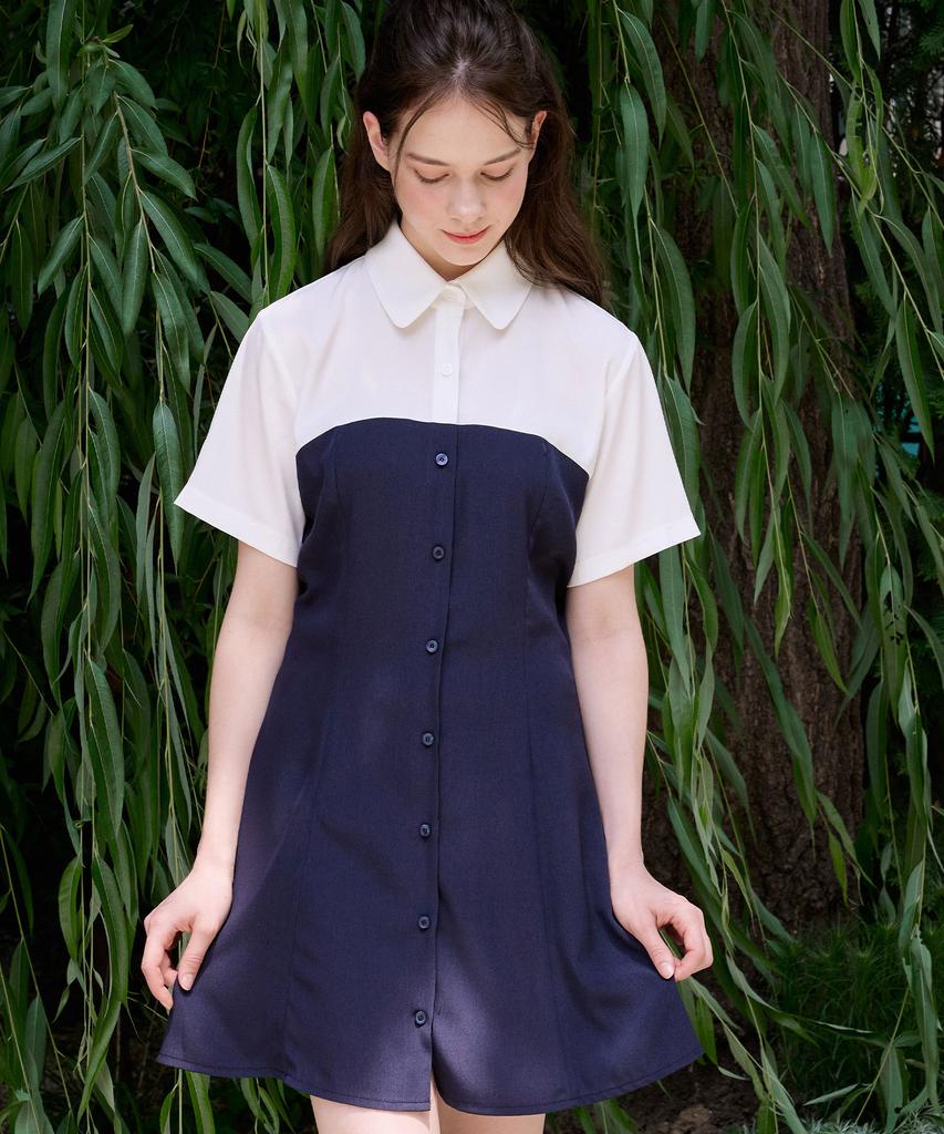 Bye Bye Seop Bustier Layered Mini Dress Navy [T42]