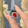 Fashion T-Square Red Corundum Ring, Light Luxury Temperament Drainage Pigeon Blood Red High Carbon Diamond Women'S Ring
