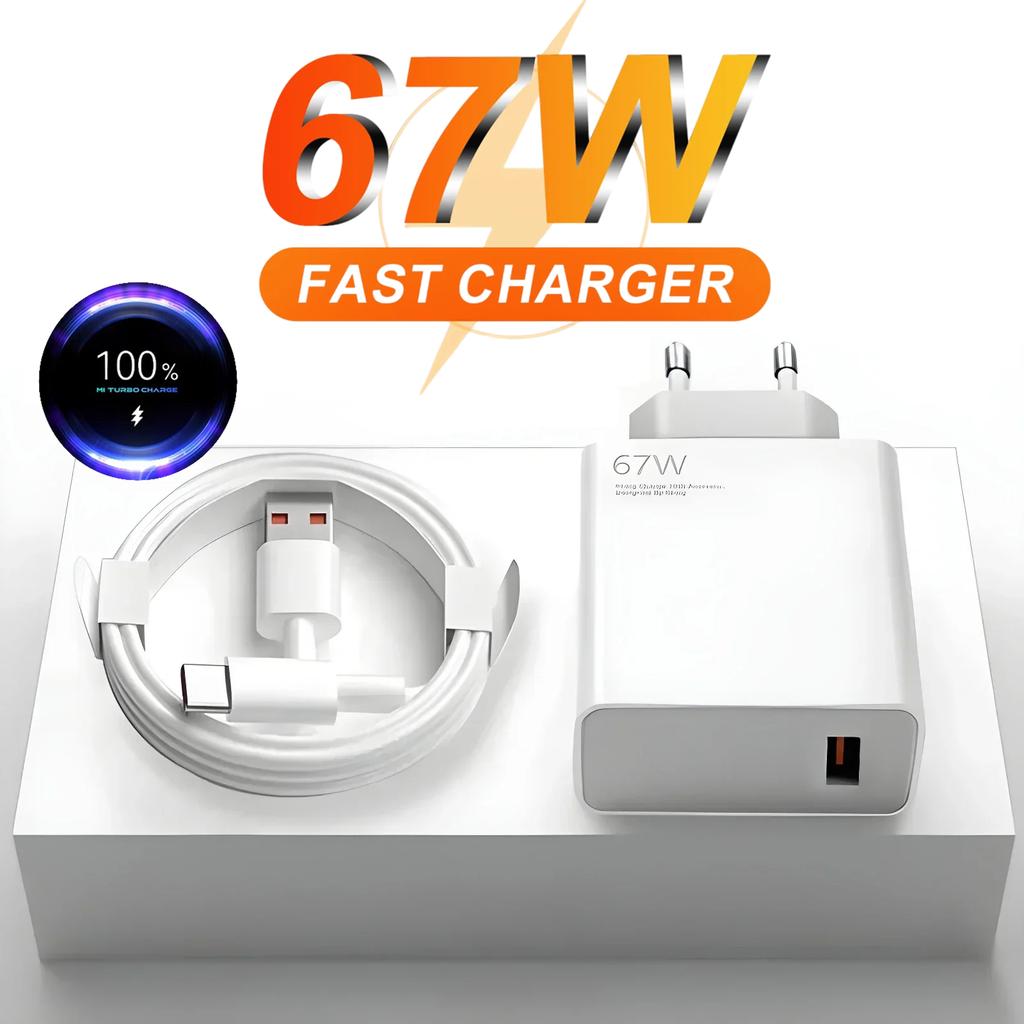 6A 67W Turbo Fast EU Wall Charger For Xiaomi 10 11 12 13 Redmi Note 10S 11T 12 13 Pro POCO X3 X4 X5 F5 Type C USB Charging Cable