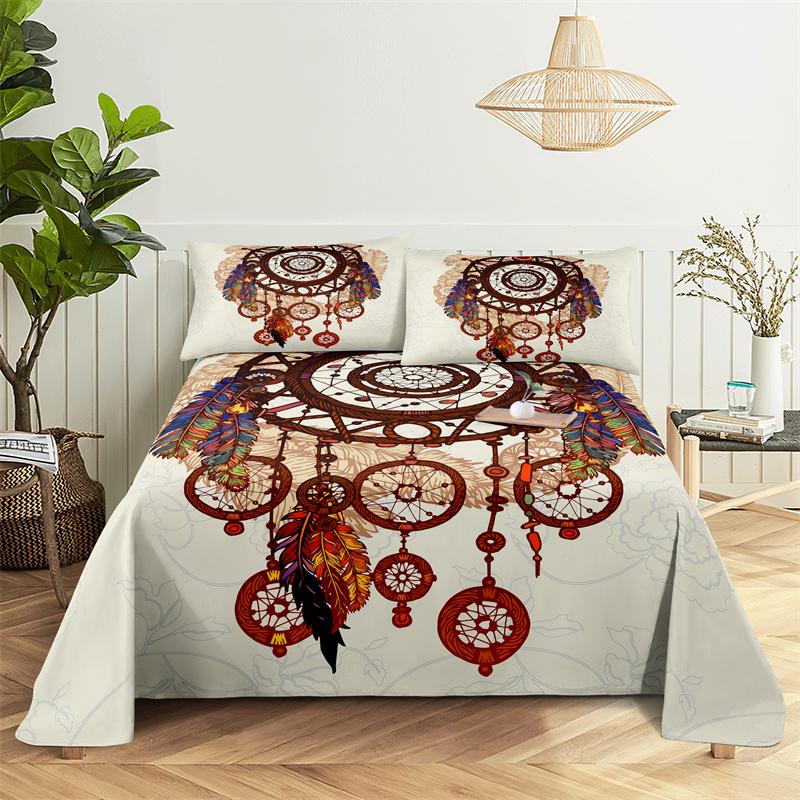 Перо, Ловец снов Простыня Модный принт Полиэстер Детская Кровать размера Queen Плоская простыня с наволочкой Комплект постельного белья Простыня