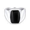 "Personalized Elegant Statement Classic Flat Black Onyx Gemstone Geometric Rectangle Signet Ring for Men. Handcrafted in Turkey in .925 Sterling