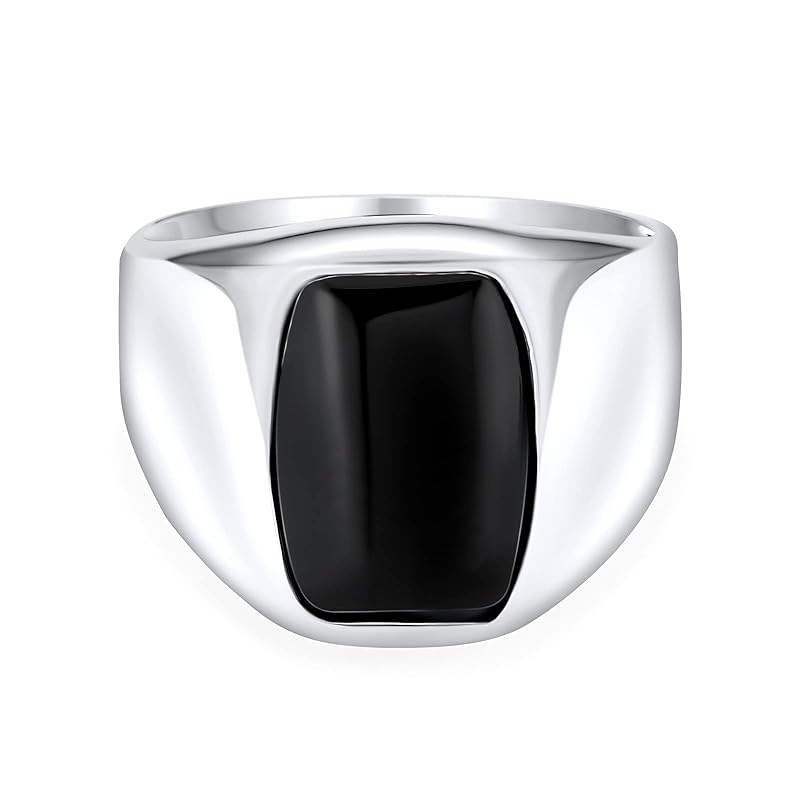 "Personalized Elegant Statement Classic Flat Black Onyx Gemstone Geometric Rectangle Signet Ring for Men. Handcrafted in Turkey in .925 Sterling