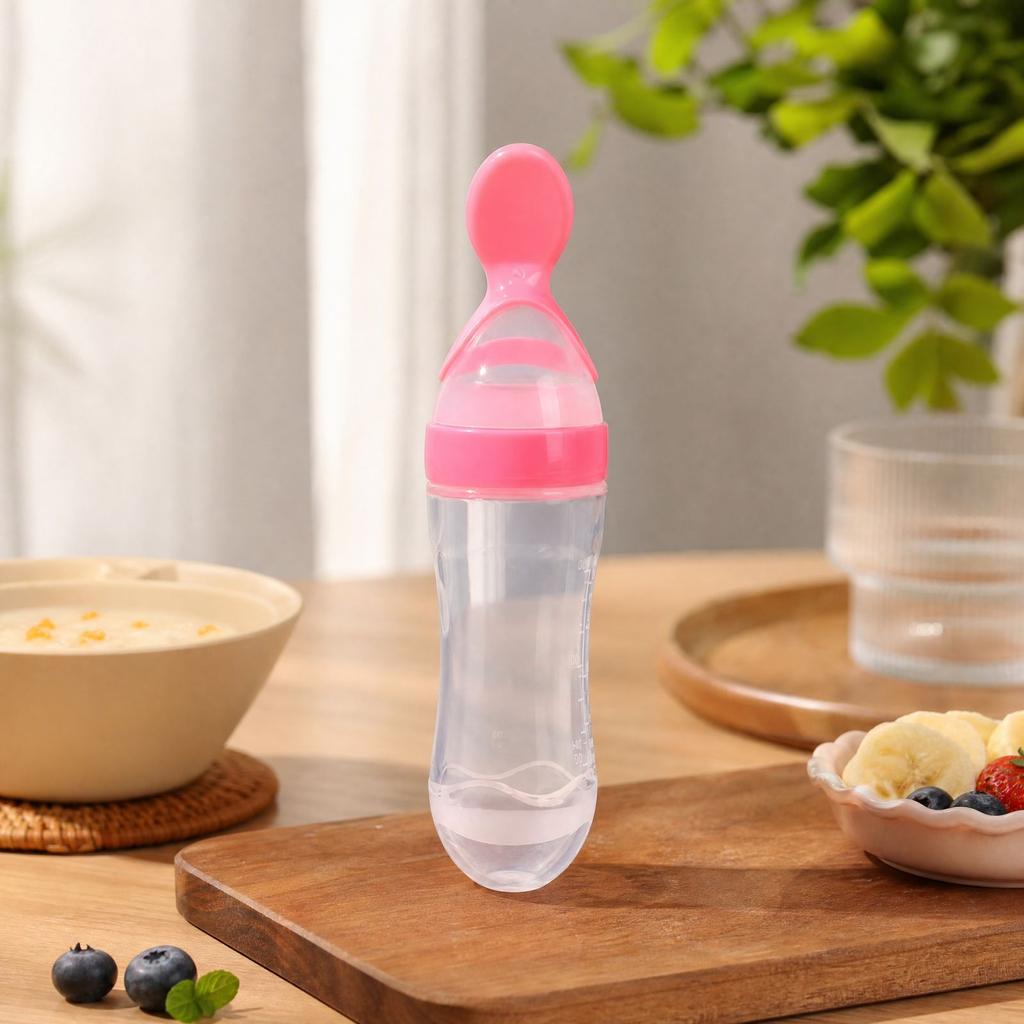 Baby Silicone Food Feeder with Bottle for Cereal, Puree, Soup and – Round Bottom, 120 ml