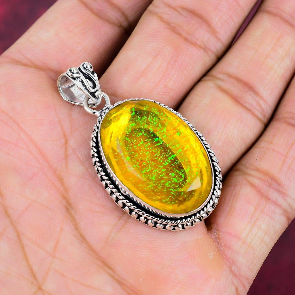 Оранжевый тройной опал, подвеска из драгоценного камня ручной работы, подвеска из стерлингового серебра 925 пробы, антикварные ювелирные изделия, для подарка на помолвку