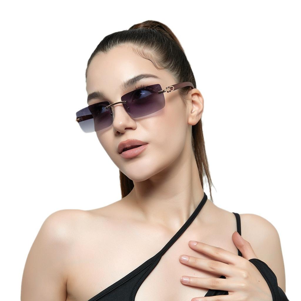 Очки без оправы мужские солнцезащитные очки без оправы квадратные очки с бриллиантовой огранкой деревянные ножки ретро солнцезащитные очки женские новые