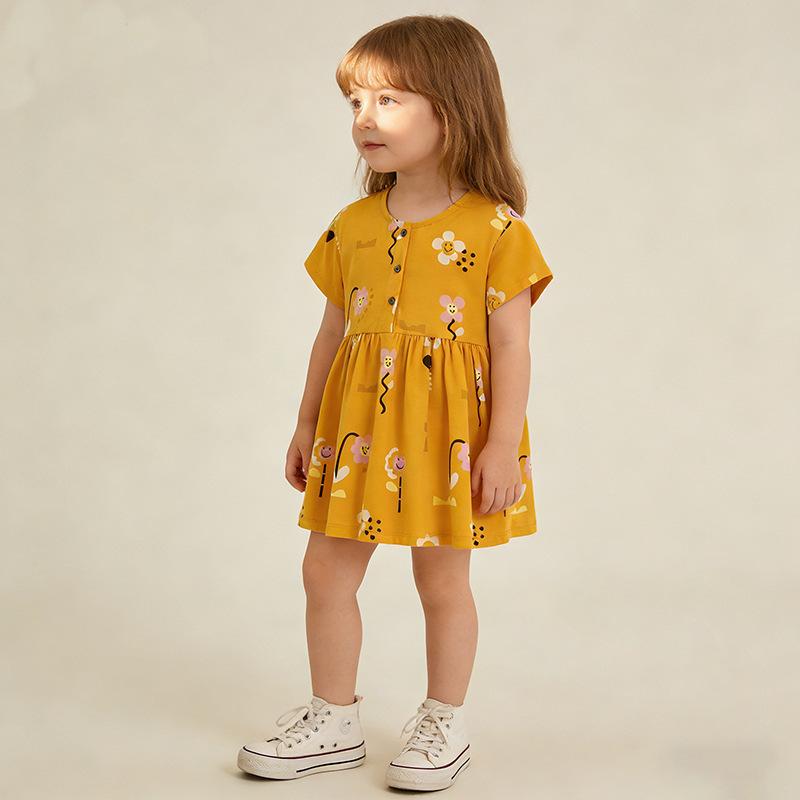 Girls Summer Round Neck Short Sleeve Princess Dress for Toddlers and Kids