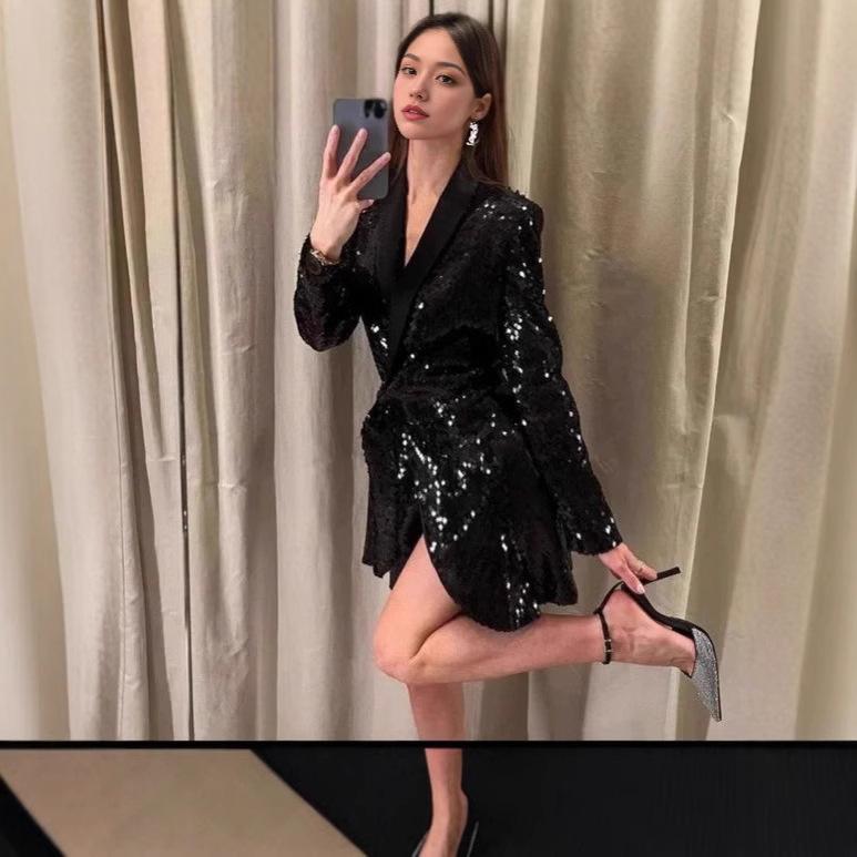 2025 Новое женское модное платье Independent Station с сексуальной талией, разноцветными пайетками, воротником и шнуровкой