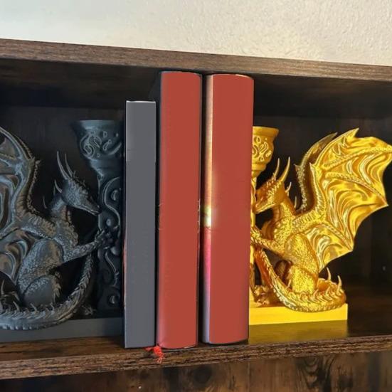 Dragon Book End 3D Printed Realistic Dragon Bookend Bookshelf Accessory for Home Office Desk Living Room Decoration