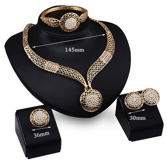 Женщины Банкет Свадебная вечеринка Полые горный хрусталь Ожерелье Браслет Кольцо Серьги Набор