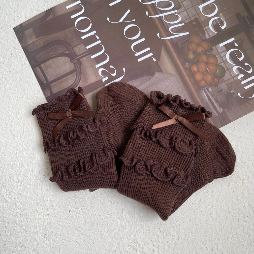 1 пара шикарных осенних носков для девочек из телячьей шерсти, корейские модные носки с оборками и бантом для детей, мягкие хлопковые школьные носки, одежда, аксессуары