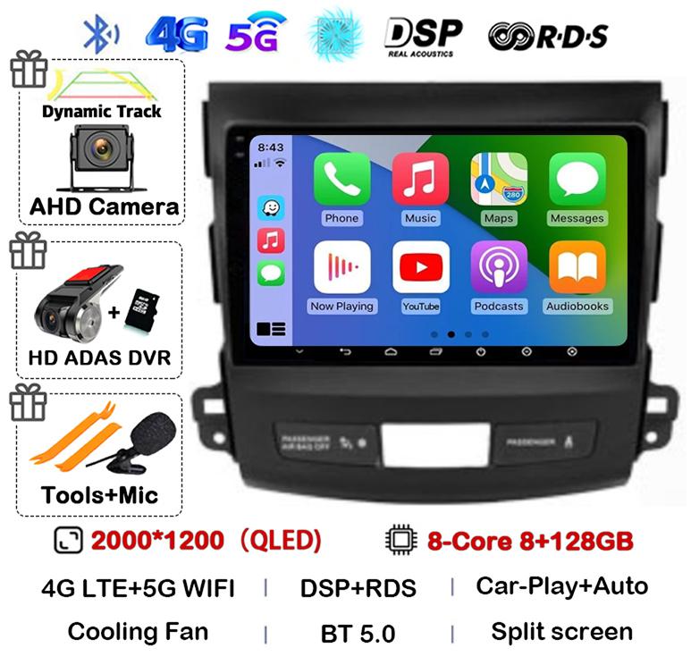 Android 14 Carplay Auto Car Radio For Mitsubishi Outlander 2006-2011 Peugeot 4007 Citroen C-Crosser GPS Stereo Multimedia Player