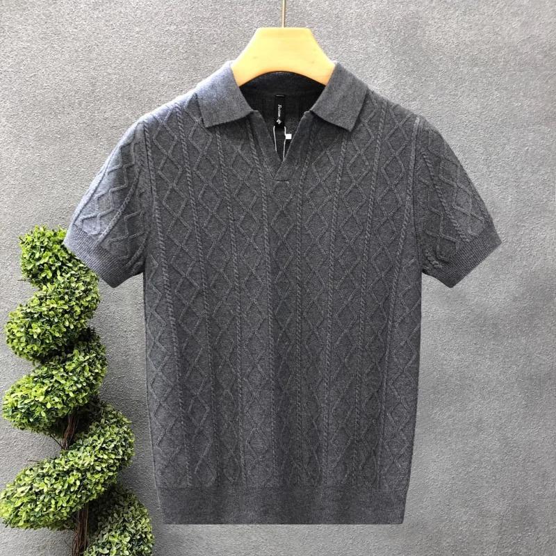 Свитеры в стиле поло Мужские Летние Приталенные С коротким рукавом Business Casual Футболки Однотонные С отложным воротником Вязаные изделия