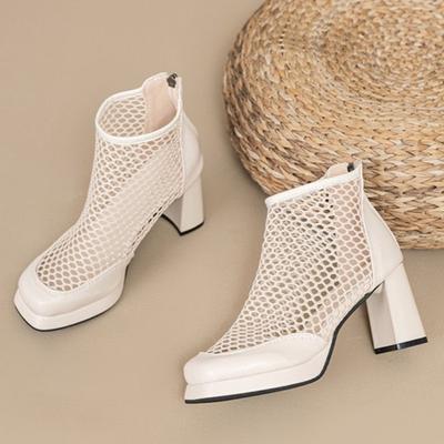 Модные крутые ботинки на высоком каблуке Летний новый стиль Круглый носок Сетчатые дышащие Задняя молния Водонепроницаемые На платформе Нескользящие Ботильоны