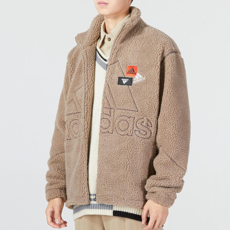 Adidas Сплошной цвет с логотипом и воротником-стойкой, мужская куртка с длинными рукавами, верхняя одежда, коричневый HN8954