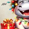 Hippo Wall Decals for Christmas Cartoon Decal, Cute Sticker with Colorful Lights & Holiday Glass Stickers Decor Xmas Balls, Waterproof Mural
