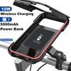 Waterproof Case Bike Motorcycle Phone Holder 15W Wireless Charger 5000mAh Power Bank Motorcycle Handlebar Cellphone Mount Stand