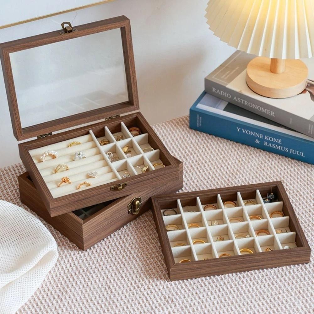 Velvet Jewelry Organizer Elegant Ring Display Holder Convenient Wood Jewelry Box  Desk