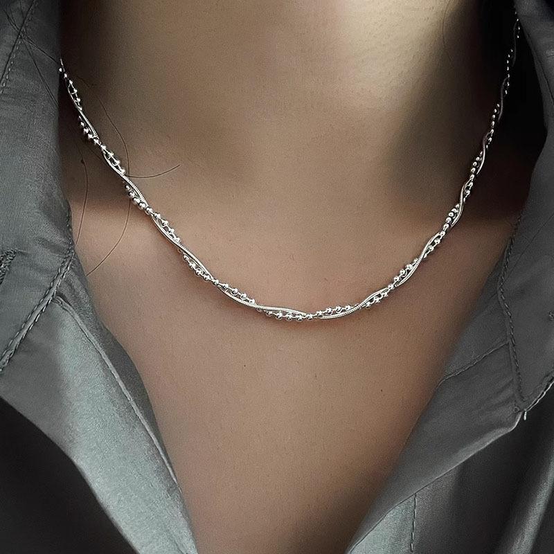 VENTFILLE 925 Sterling Silver Double Layer Bead Snake bone Chain Necklace for Women Girl Korean Simple Jewelry Gift Dropshipping