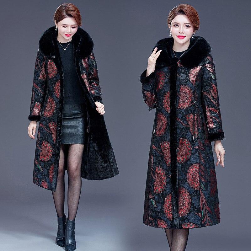 Cheap Newly Designed Women Winter Leather With Fur Reversible Big Pocket Windproof Coat Lady Puffer Jacket Cotton Padded Parkas Outwear Overcoat