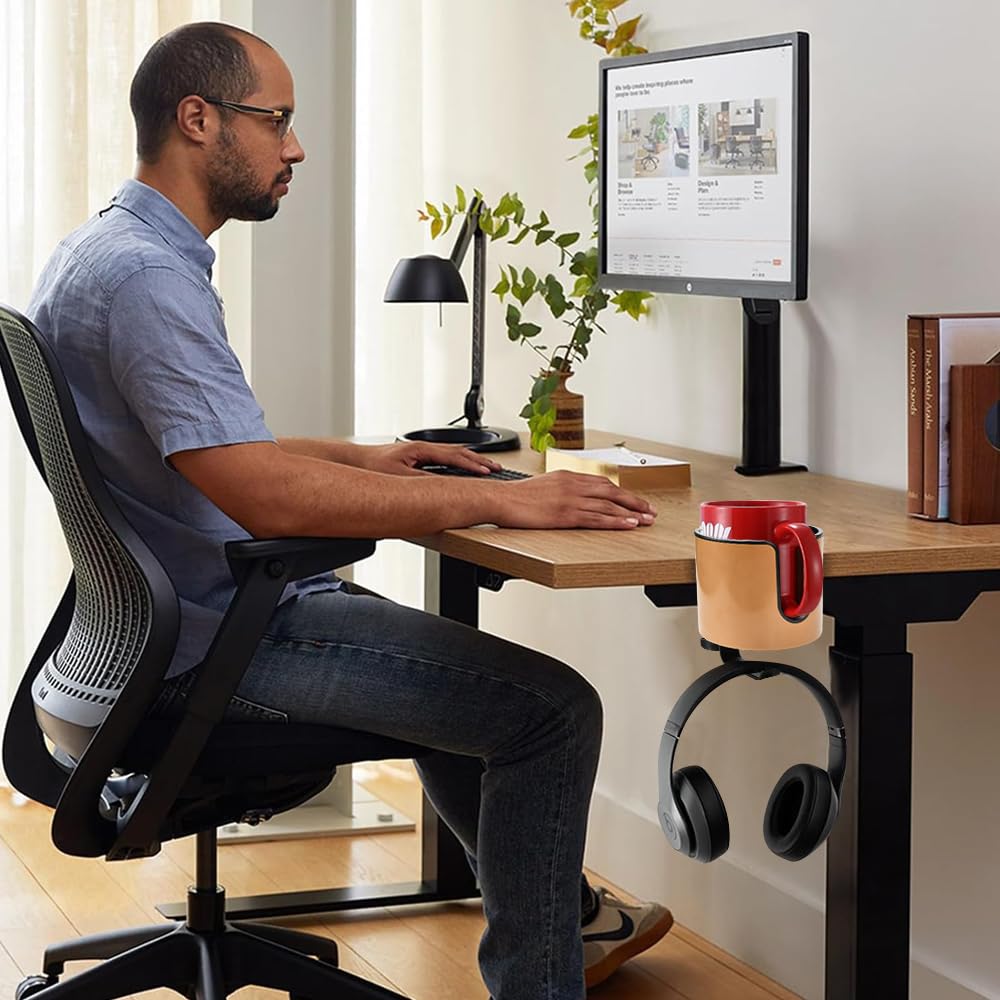 ZADAFINA Подставка для напитков Подставка для чашки на стол 2 в 1 Многофункциональная стойка для хранения напитков Держатель для наушников Подставка для чашки АБС Алюминиевый сплав Компьютерный стол Легко