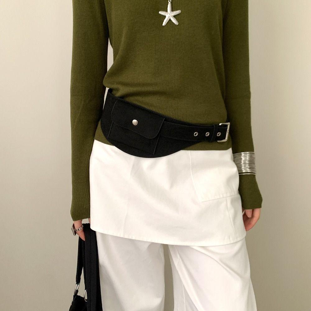 Korean Style Belt Waist Bag Wide Women Belt Bag Portable Suede Cummerbunds Female