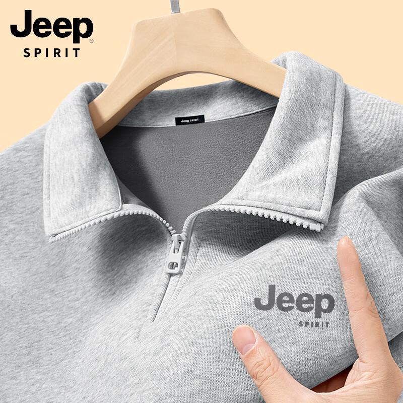 JEEP SPIRIT Men's Fleece Lined Stand Collar Half-Zip Sweatshirt