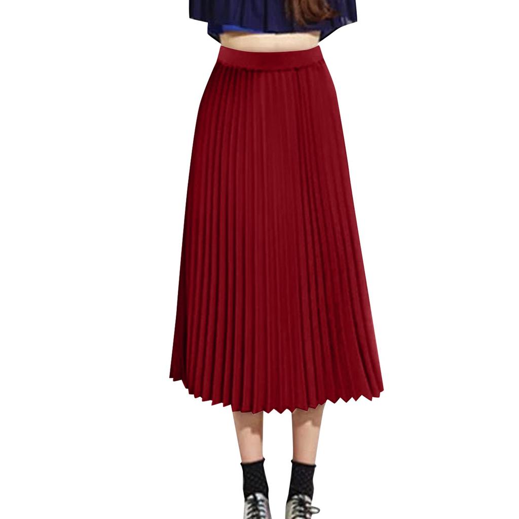 Women's Fashion Loose Casual Elastic High-waisted Beach Skirt Solid Color Draping Pleated Half Skirt