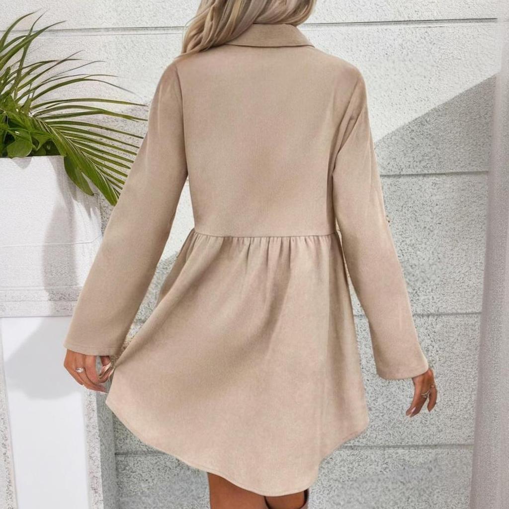 Women's Casual And Fashionable Long Sleeved Lapel Single Breasted Skirt Type Shirt Dress