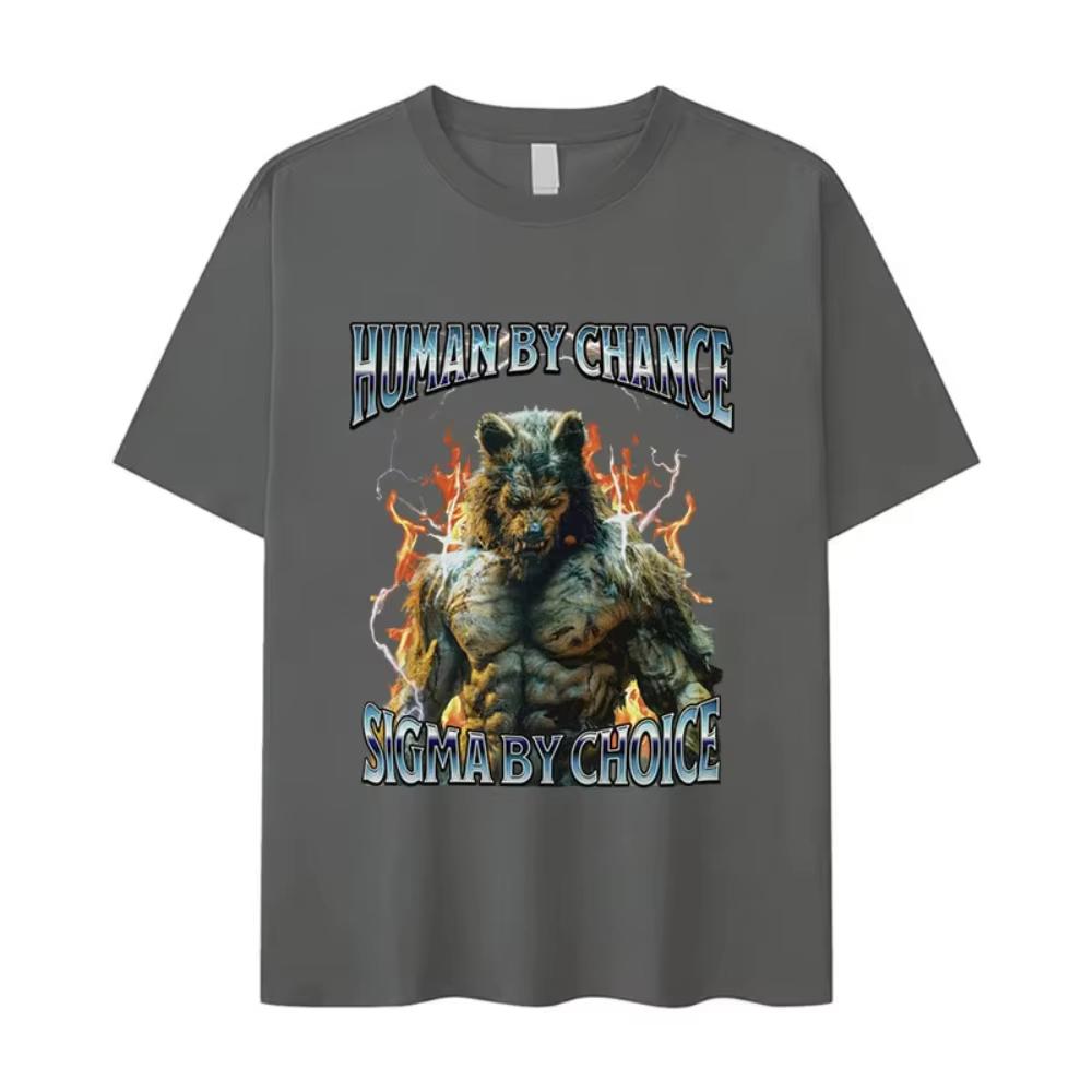 HuUnisex By Chance Sigma By Choice Funny Wolf Meme T Shirts Unisexs Vintage Fashion Cotton Short Sleeve Tshirts Y2k Women Streetwear