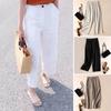 Women Pants High Waist Button Zipper Fly Casual Trousers Solid Color Straight Wide Leg Leisure Long