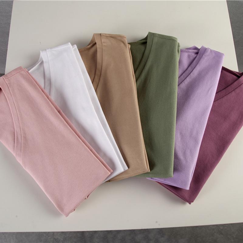 Летняя футболка Hirsionsan из 100% хлопка, женские мягкие футболки с короткими рукавами и v-образным вырезом, базовые топы Kintwear, футболка в стиле Харадзюку для женщин, простые однотонные футболки