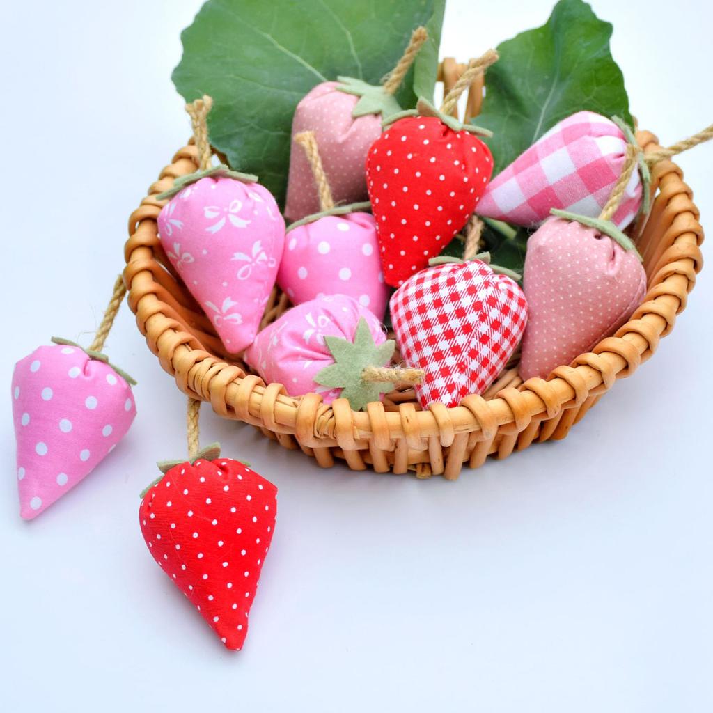 6Pcs Fabric Strawberry Handmade Artificial Strawberry Vintage Strawberries Bowl Fillers for Farmhouse Spring Decorations