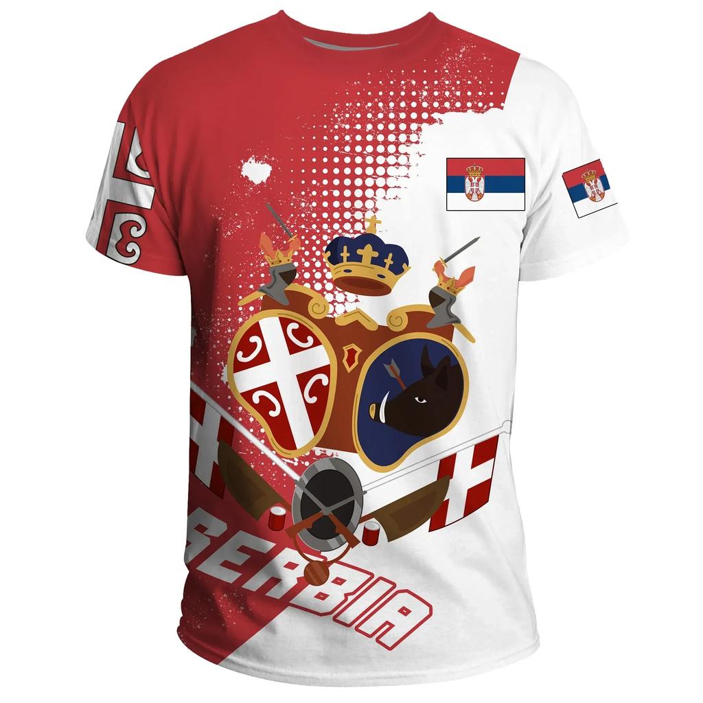 Fashion Trend Men Casual T-shirt Serbia Flag National Emblem 3d Print Oversized Loose T-shirt Harajuku Street Top