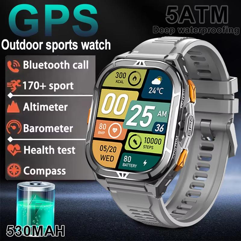 2026 Новые двухчастотные GPS-смарт-часы для мужчин, 1,96-дюймовый HD AMOLED-экран, компас, Bluetooth-звонки, 5ATM водонепроницаемые, спортивные смарт-часы
