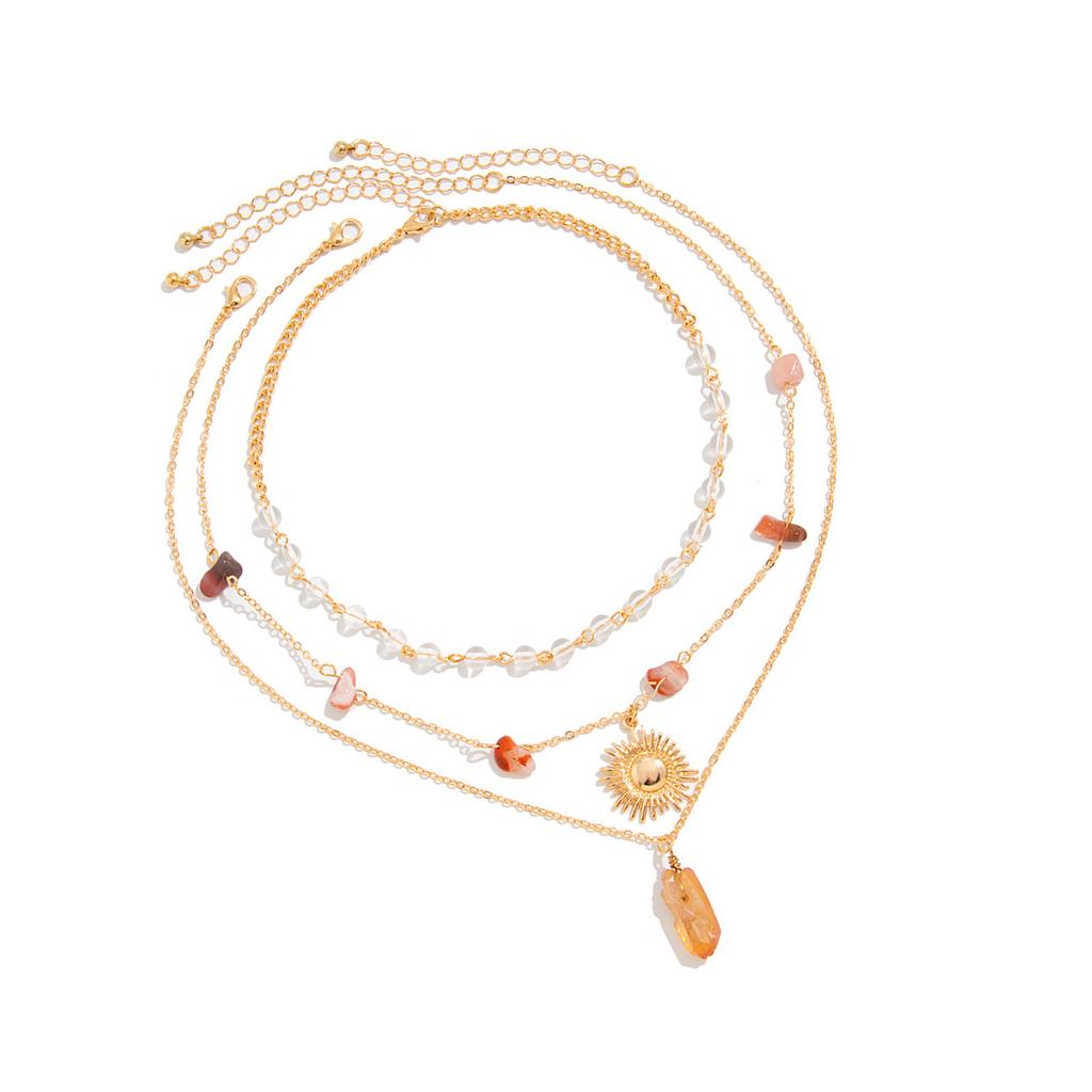 Set of 3 Layered Sun Crystal Pendant Necklace Women Bohemian Style Neck Jewelry Suitable for Fashion Enthusiasts