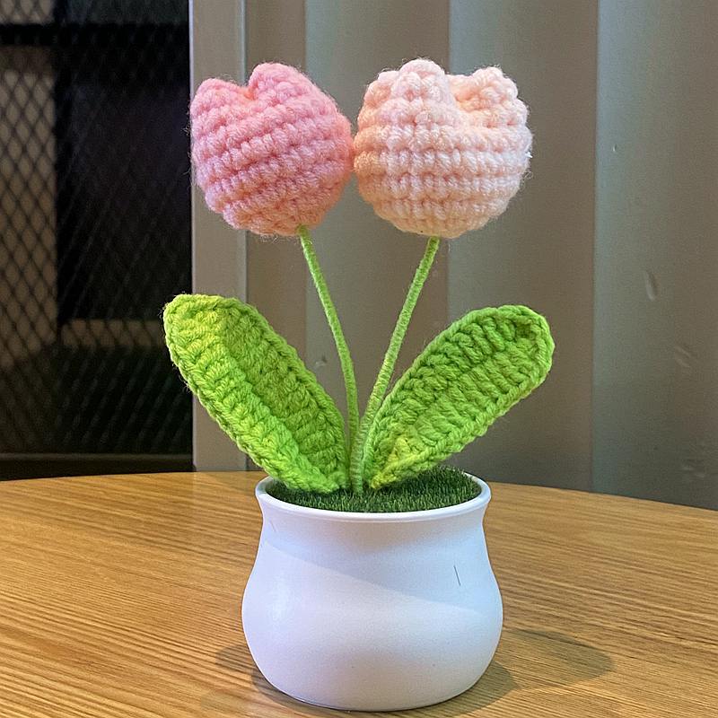1PC Handmade Weaving Mini Potted Flowers DIY Home Office Desktop Decoration Potted Plants Wool Home Decoration
