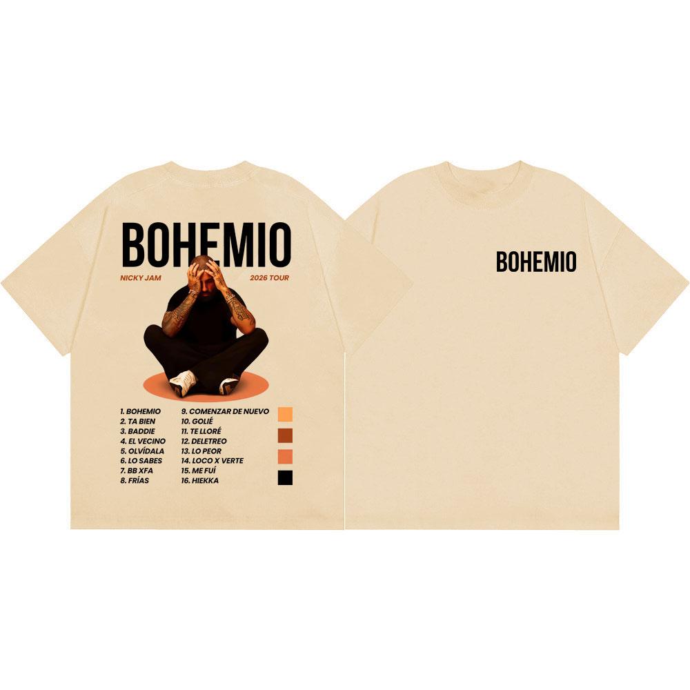 Rapper Nicky Jam Bohemio Tour 2026 Graphic T Shirts Men Women Clothing Fashion Hip Hop T-shirts Summer Casual 100%cotton T-shirt