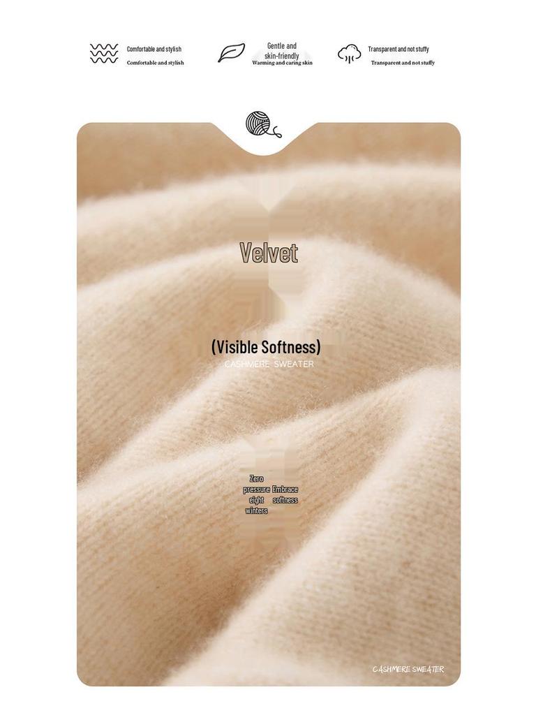 Women's V-Neck Loose Knit Cashmere Sweater - Autumn/Winter Style, Thick Long Sleeve, Slimming and Fashionable